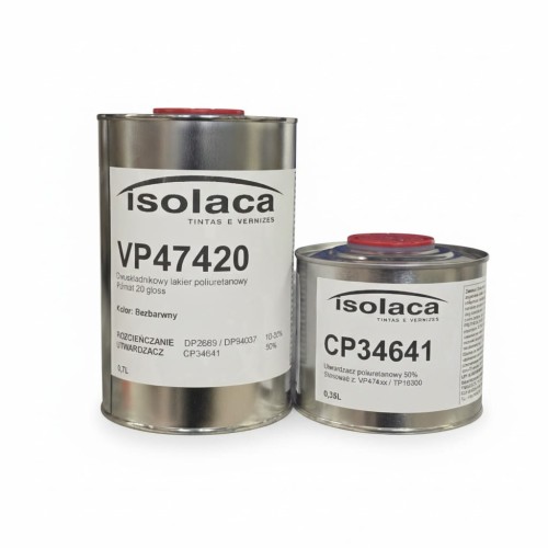 Zestaw lakier poliuretanowy Isolaca VP47420 półmat G20 z utwardzaczem. 1L