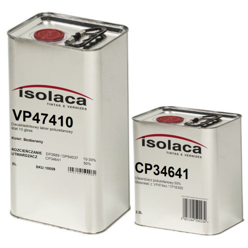 Zestaw 7,5L lakier poliuretanowy do drewna Isolaca VP47410 głęboki mat G10 z utwardzaczem
