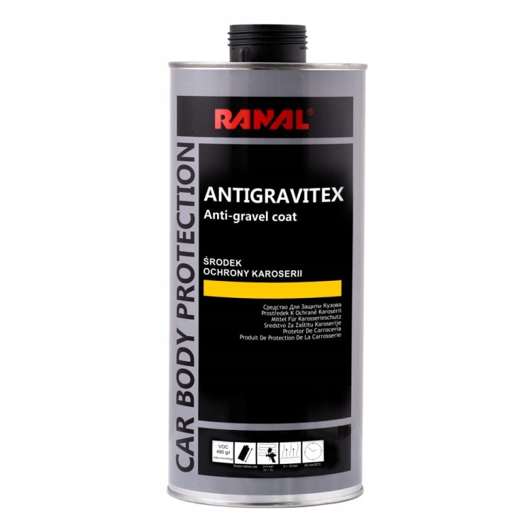 Puszka środka do ochrony karoserii Ranal Antigravitex 1kg pod pistolet. Kolor Czarny