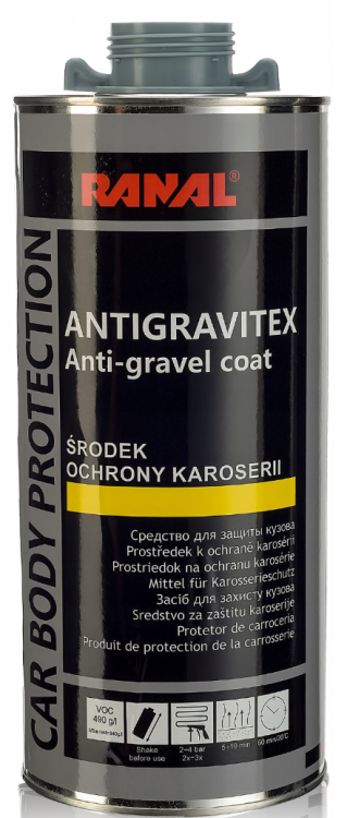 Puszka środka do ochrony karoserii Ranal Antigravitex 1kg pod pistolet. Kolor szary