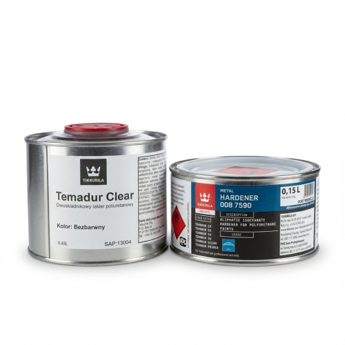 Zestaw 0,6l lakieru bezbarwnego Tikkurila Temadur Clear z utwardzaczem