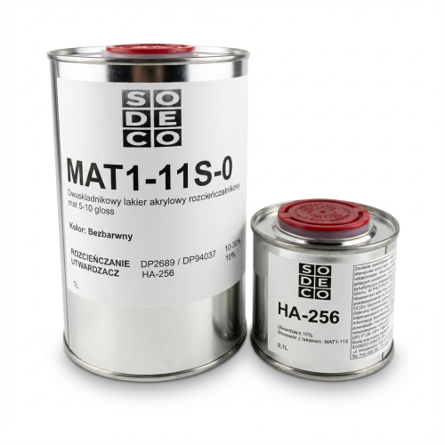 Zestaw 1,1L lakier akrylowy do schodów SODECO MAT1-11S-0 głęboki mat z utwardzaczem