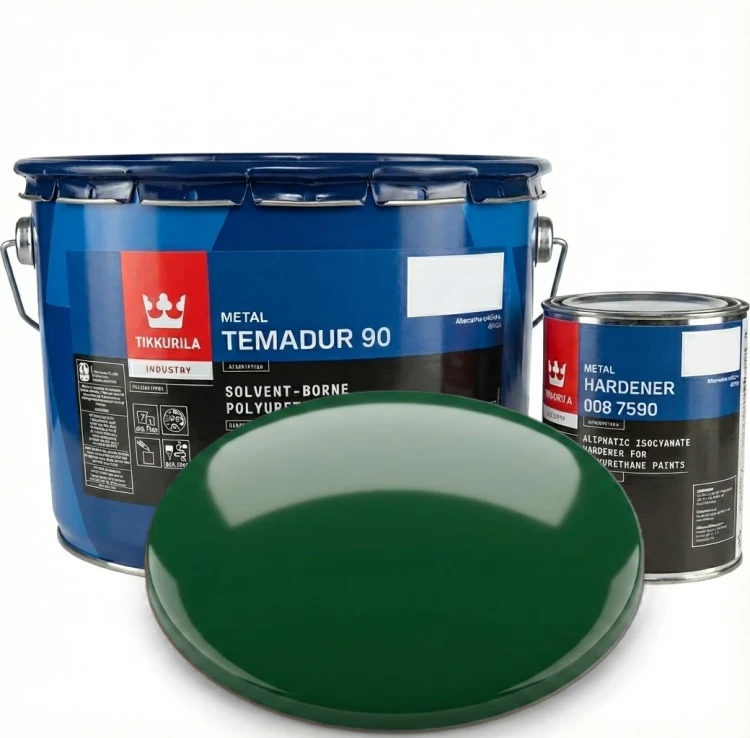 Dwuskładnikowa emalia poliuretanowa Tikkurila Temadur 90 i utwardzacz 008 7590 zielon mchu RAL 6005 10l