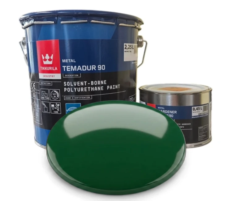 Dwuskładnikowa emalia poliuretanowa Tikkurila Temadur 90 i utwardzacz 008 7590 zielon mchu RAL 6005 3l