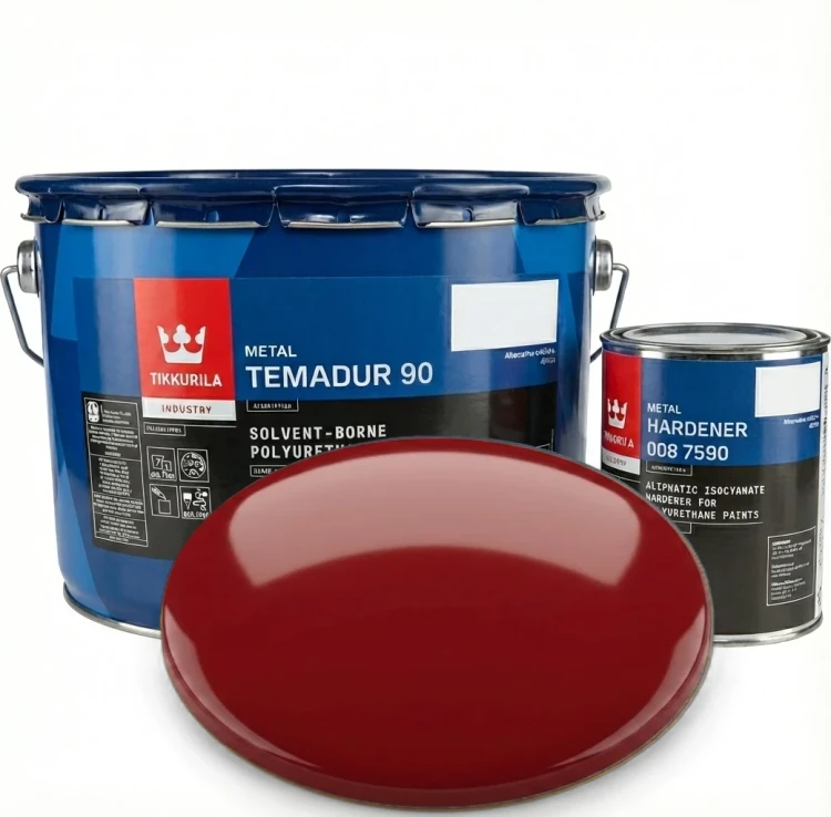 Dwuskładnikowa emalia poliuretanowa Tikkurila Temadur 90 i utwardzacz 008 7590 czerwony RAL 3002 10l