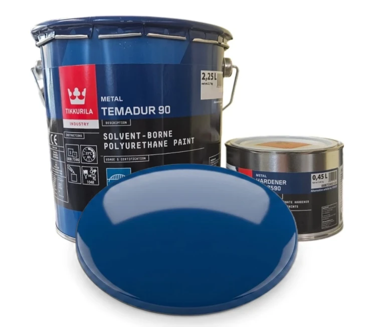 Dwuskładnikowa emalia poliuretanowa Tikkurila Temadur 90 i utwardzacz 008 7590 niebieski RAL 5010 3l