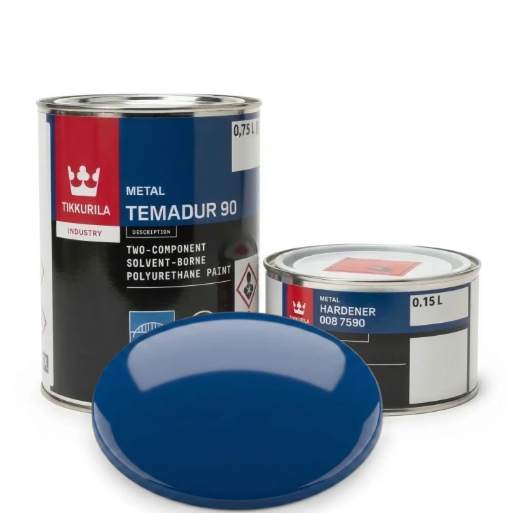 Dwuskładnikowa emalia poliuretanowa Tikkurila Temadur 90 i utwardzacz 008 7590 niebieski RAL 5010 1l