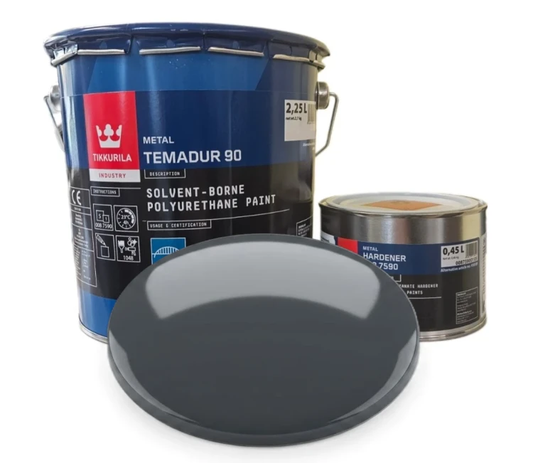 Dwuskładnikowa emalia poliuretanowa Tikkurila Temadur 90 i utwardzacz 008 7590 Szary Grafitowy RAL 7024 3l
