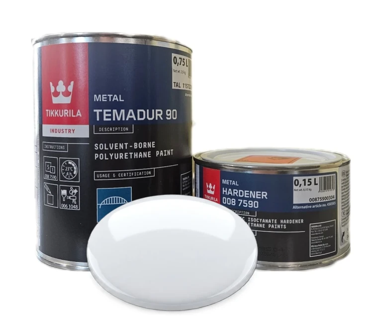 Dwuskładnikowa emalia poliuretanowa Tikkurila Temadur 90 i utwardzacz 008 7590 Biały 0,9l