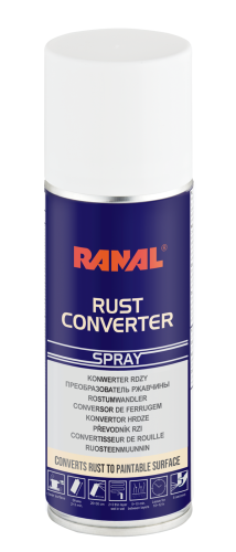 Konwerter rdzy w sprayu RANAL Rust Converter 200 ml, tworzy malowalną powierzchnię.