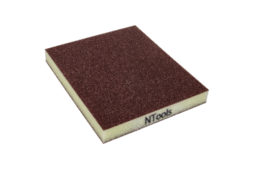Prostokątna gąbka ścierna Ntools GSD z brązową warstwą ścierną i jasnym podkładem piankowym