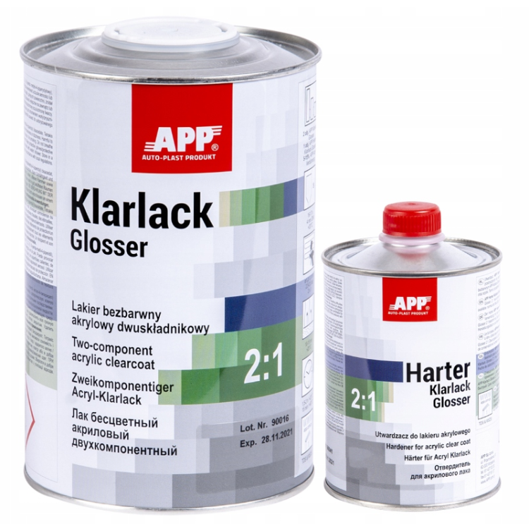 Zestaw lakier bezbarwny APP Klarlack Glosser HS 2 do 1 z utwardzaczem normalnym 1,5L