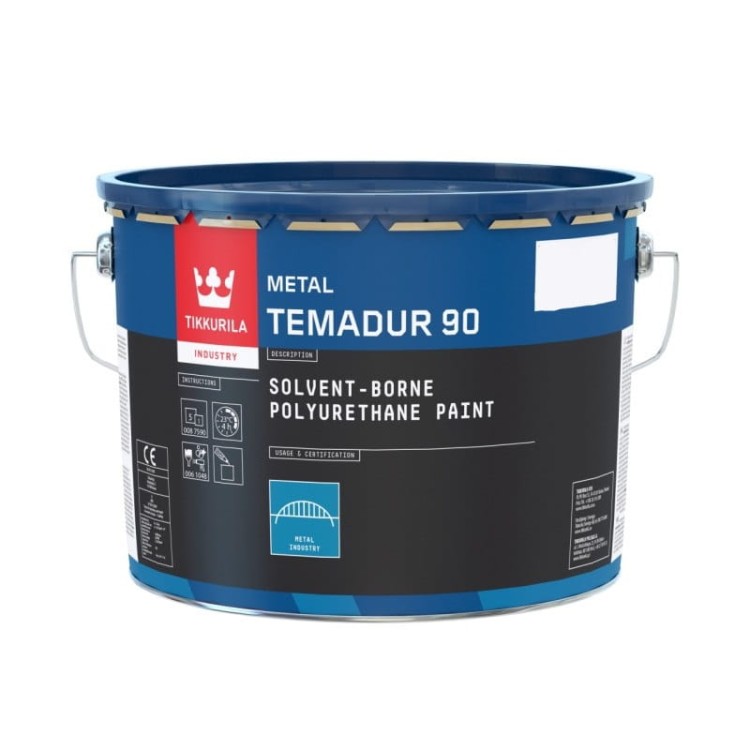 Niebieska puszka farby poliuretanowej nawierzchniowej Tikkurila Temadur 90